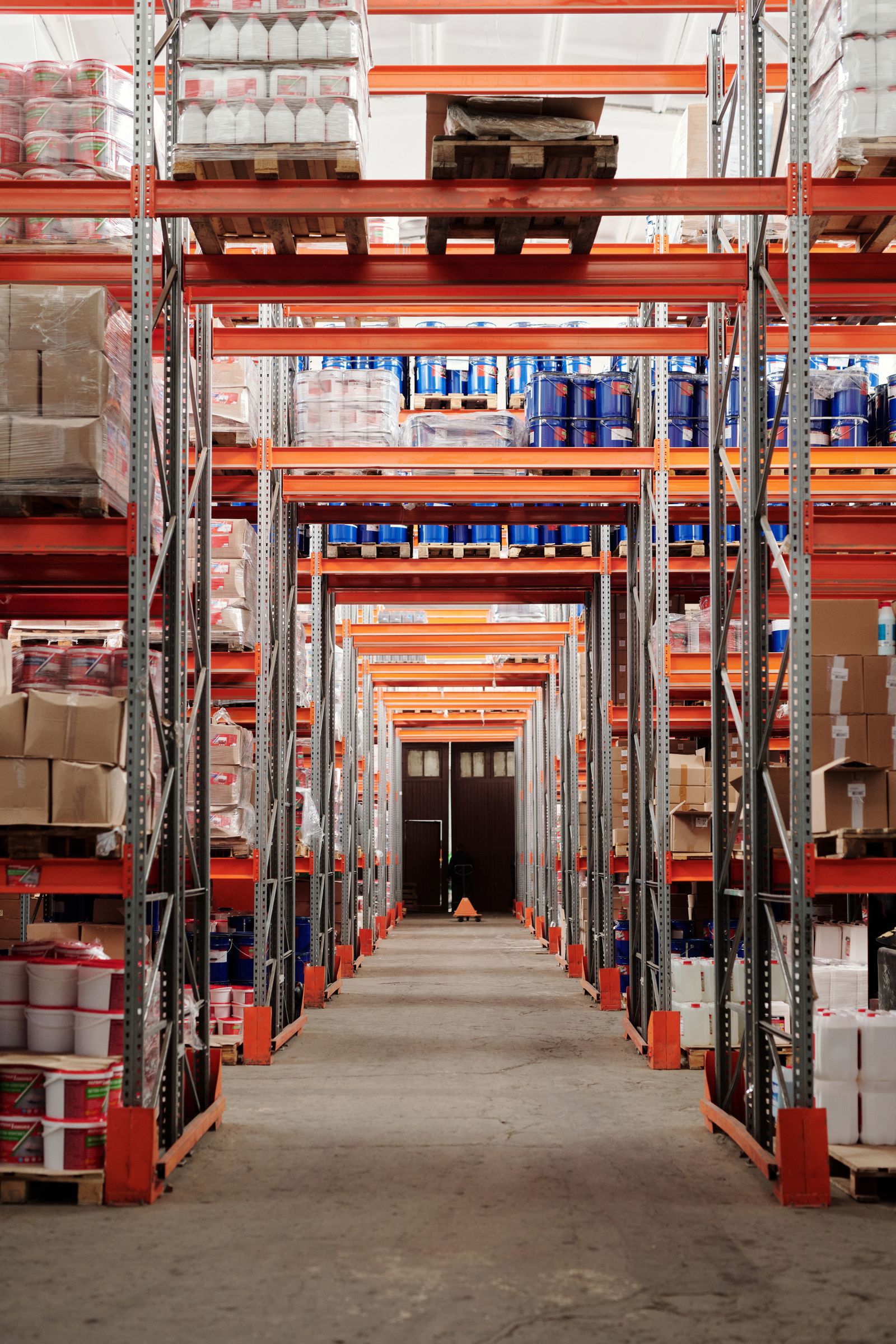Warehouse racks storing palletised goods